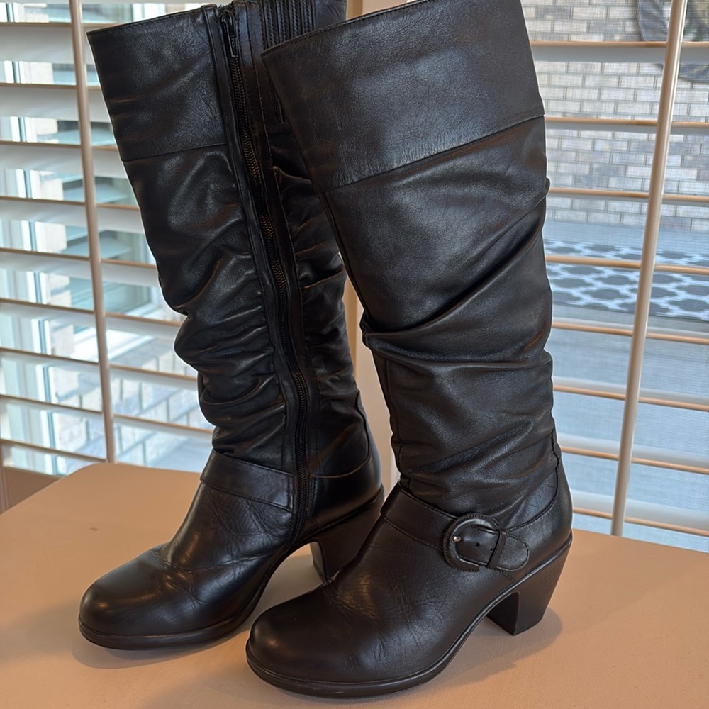 Dansko Black Leather Knee High Boots, Size 38